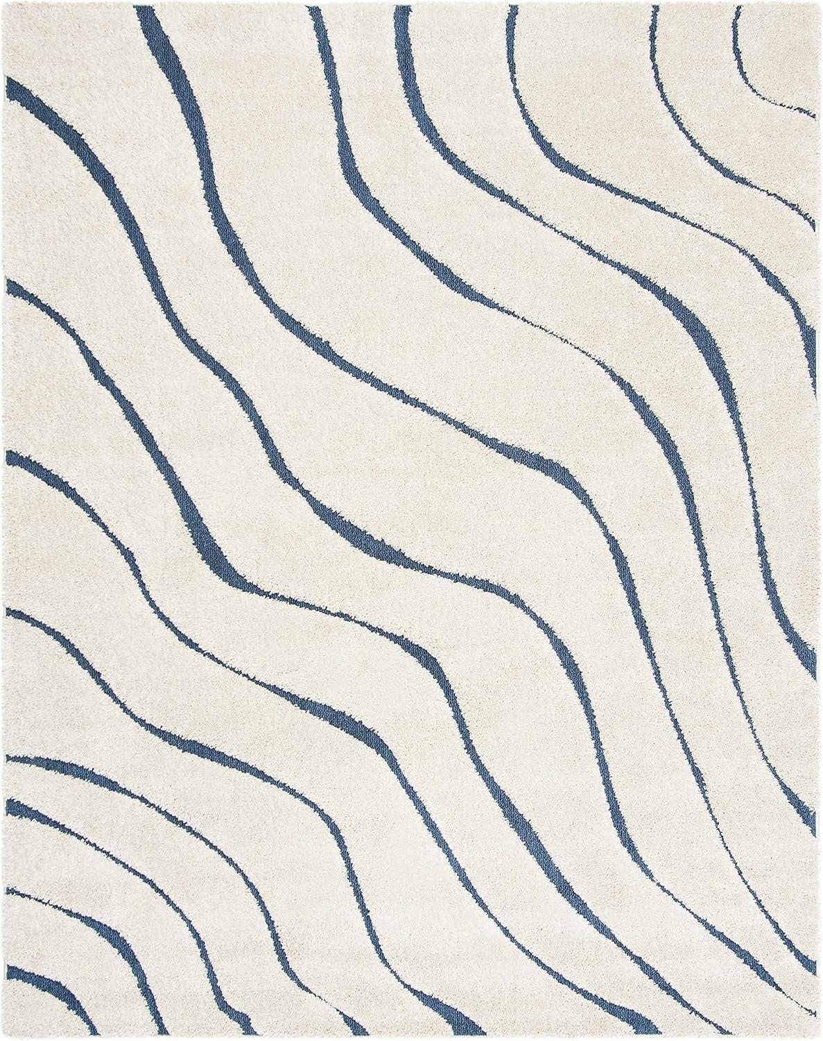 image:imageSAFAVIEH Florida Shag Collection Area Rug 86 x 12 Dark Blue amp Cream NonShedding amp Easy Care 12inch Thick Ideal for High Traffic Areas in Living Room Bedroom SG4726511CreamBlue