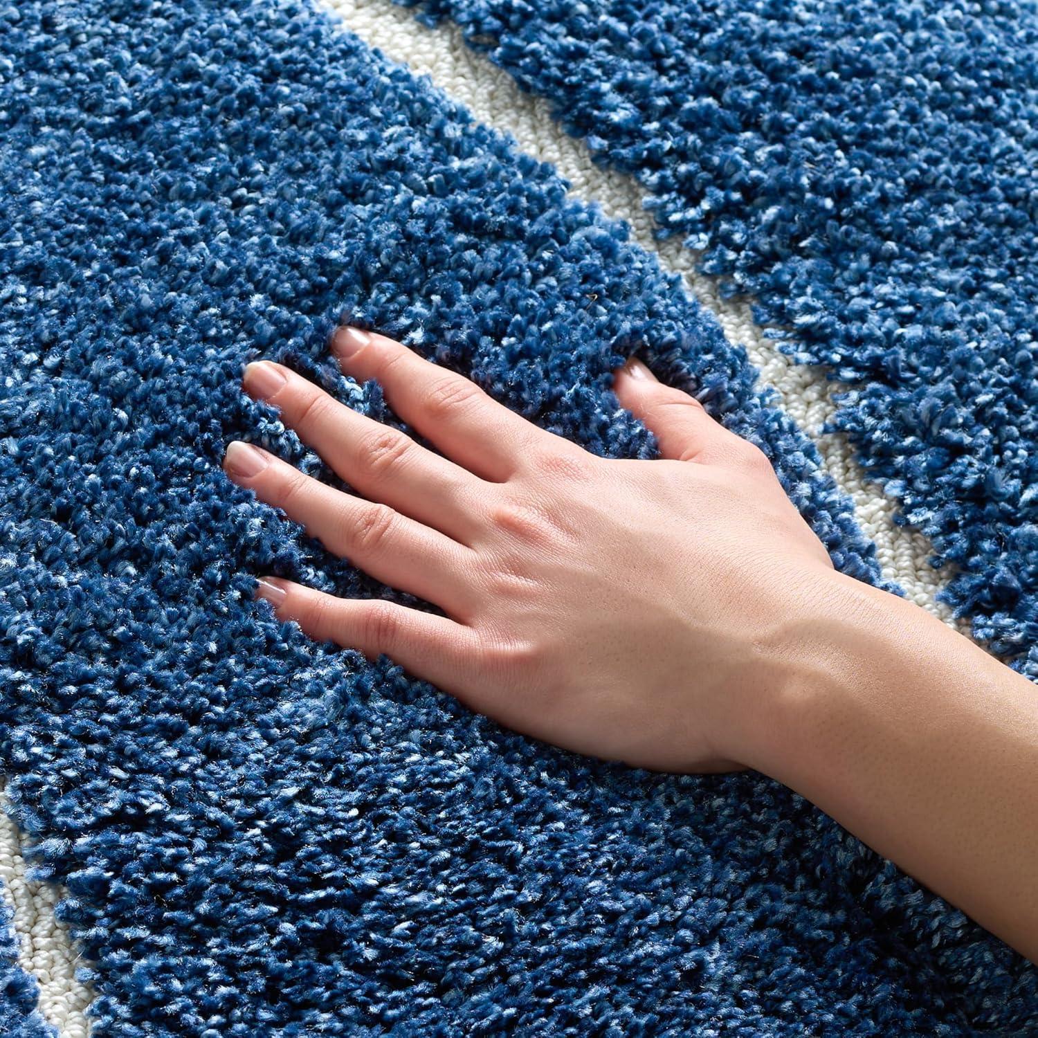 image:imageSAFAVIEH Florida Shag Collection Area Rug 86 x 12 Dark Blue amp Cream NonShedding amp Easy Care 12inch Thick Ideal for High Traffic Areas in Living Room Bedroom SG4726511Dark BlueCream