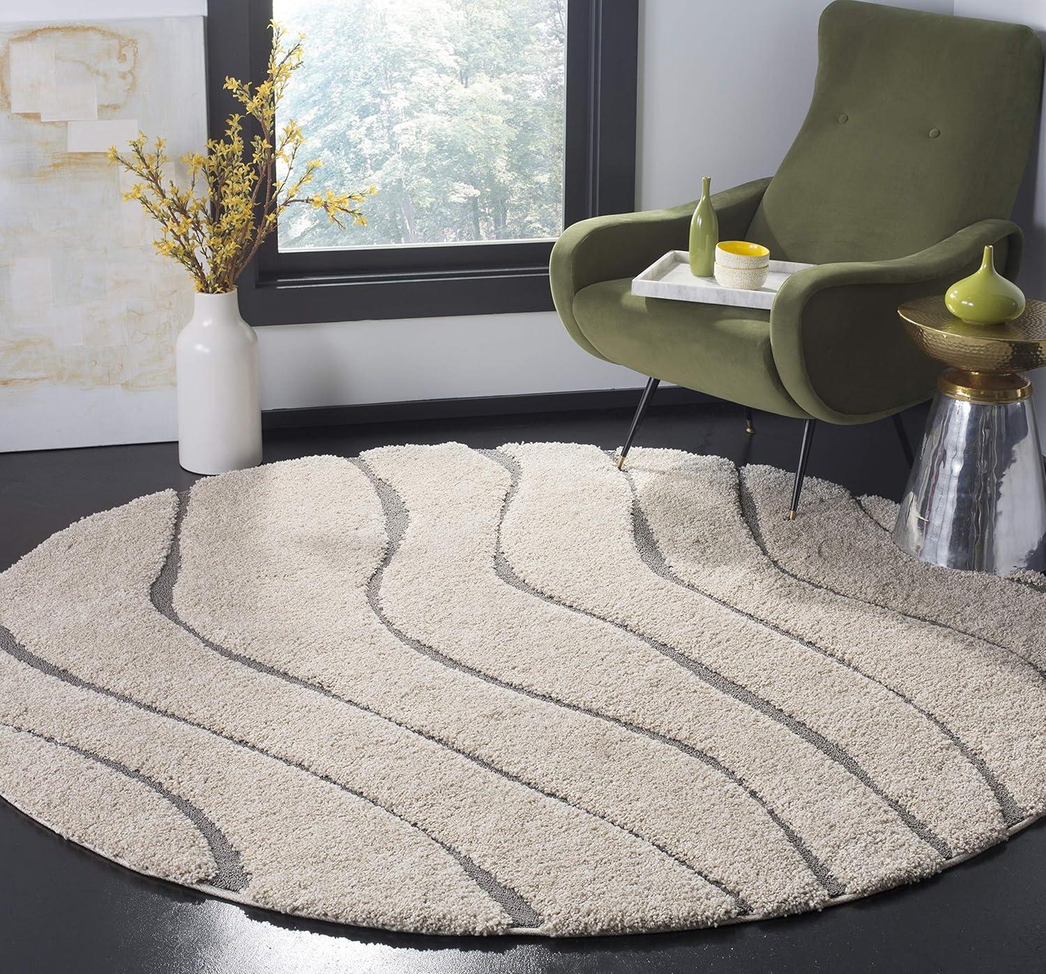 image:imageSAFAVIEH Florida Shag Collection Area Rug 86 x 12 Dark Blue amp Cream NonShedding amp Easy Care 12inch Thick Ideal for High Traffic Areas in Living Room Bedroom SG4726511CreamGrey