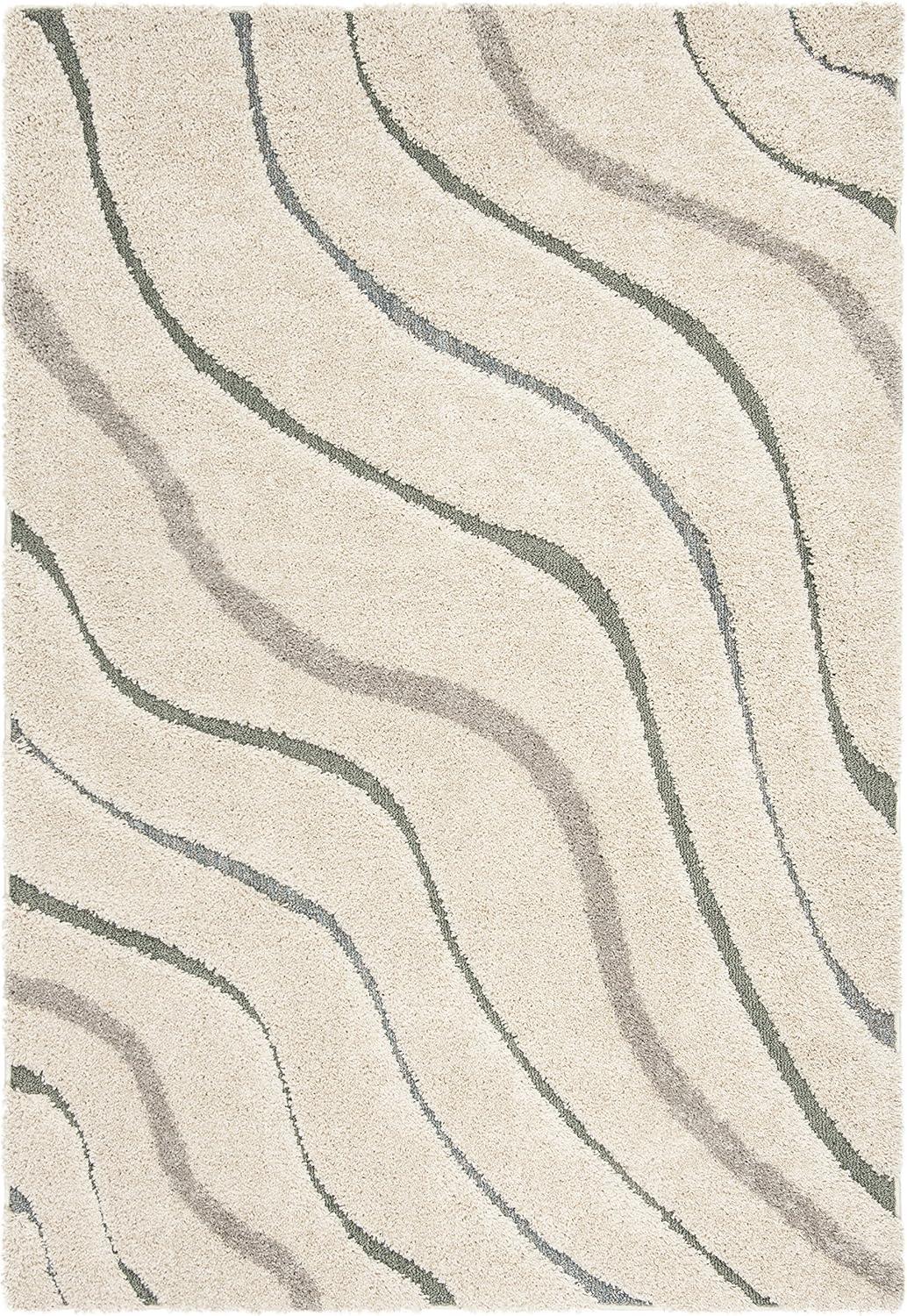 image:imageSAFAVIEH Florida Shag Collection Area Rug 86 x 12 Dark Blue amp Cream NonShedding amp Easy Care 12inch Thick Ideal for High Traffic Areas in Living Room Bedroom SG4726511CreamLight Blue