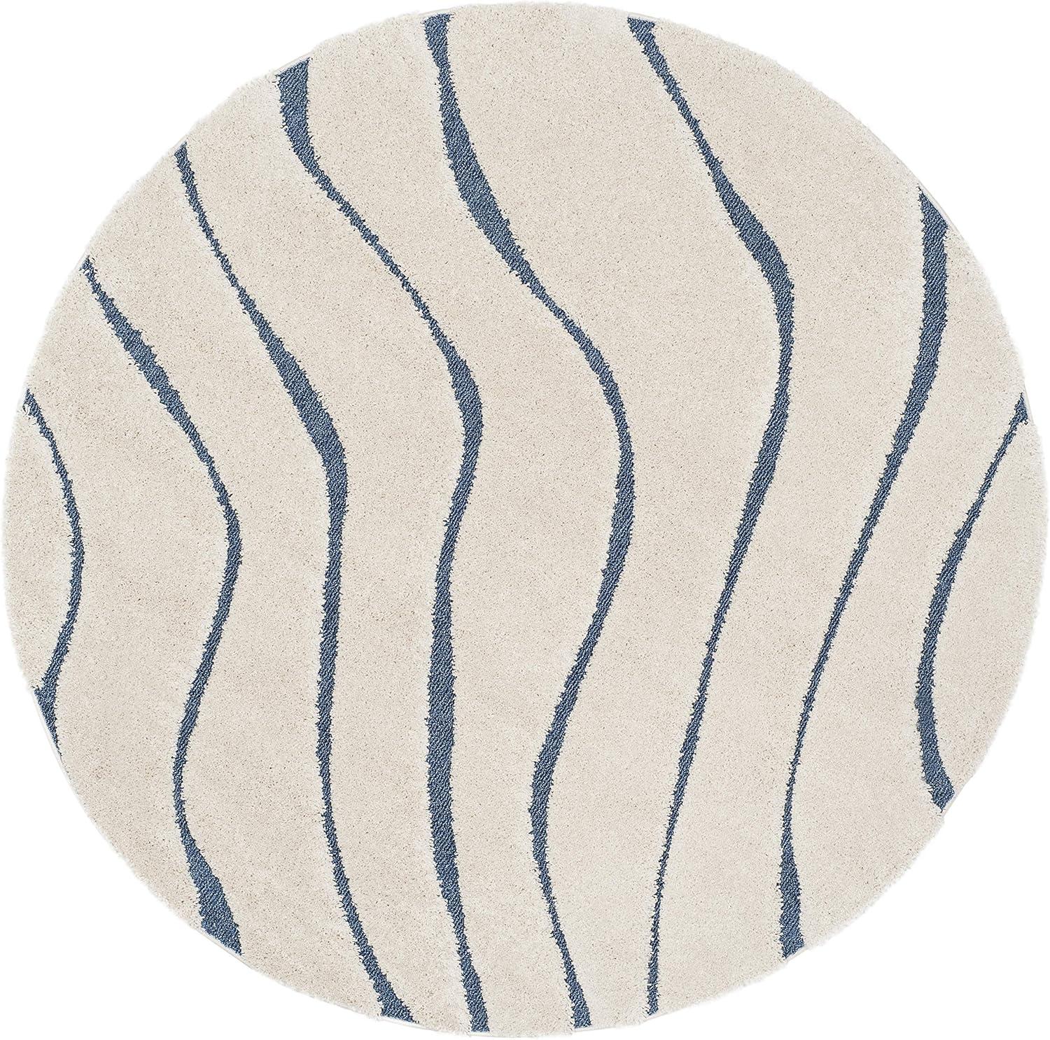 image:imageSAFAVIEH Florida Shag Collection Area Rug 86 x 12 Dark Blue amp Cream NonShedding amp Easy Care 12inch Thick Ideal for High Traffic Areas in Living Room Bedroom SG4726511CreamBlue