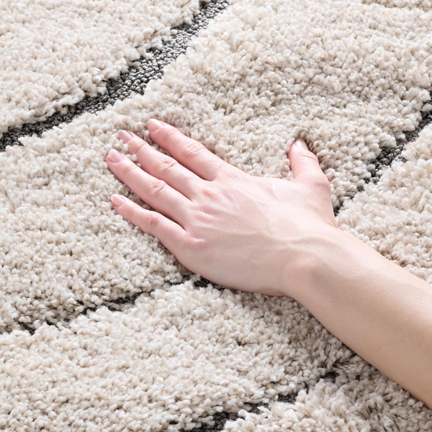 image:imageSAFAVIEH Florida Shag Collection Area Rug 86 x 12 Dark Blue amp Cream NonShedding amp Easy Care 12inch Thick Ideal for High Traffic Areas in Living Room Bedroom SG4726511CreamGrey