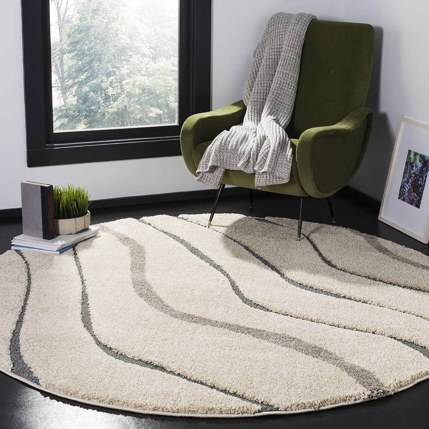 image:imageSAFAVIEH Florida Shag Collection Area Rug 86 x 12 Dark Blue amp Cream NonShedding amp Easy Care 12inch Thick Ideal for High Traffic Areas in Living Room Bedroom SG4726511CreamLight Blue