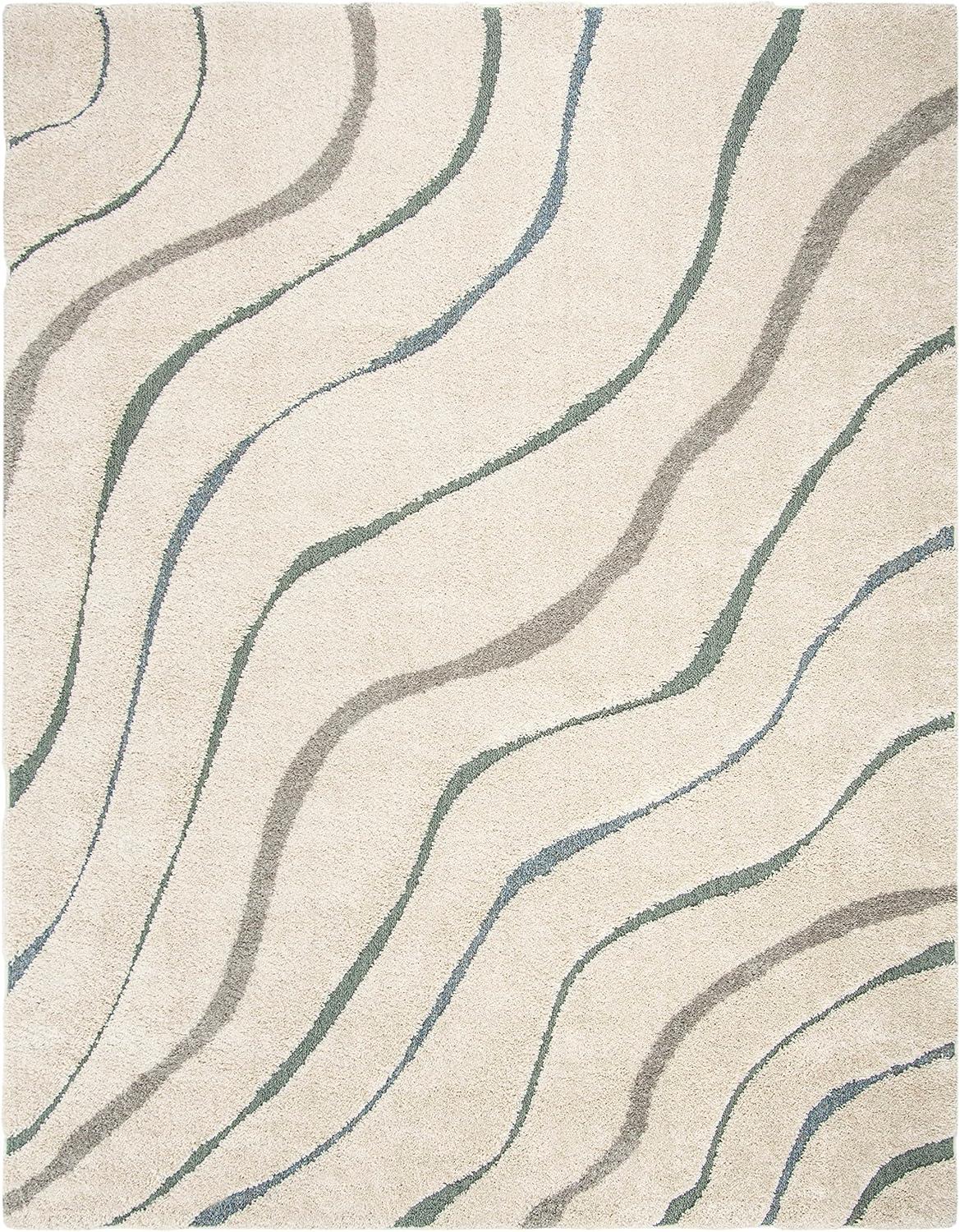 image:imageSAFAVIEH Florida Shag Collection Area Rug 86 x 12 Dark Blue amp Cream NonShedding amp Easy Care 12inch Thick Ideal for High Traffic Areas in Living Room Bedroom SG4726511CreamLight Blue