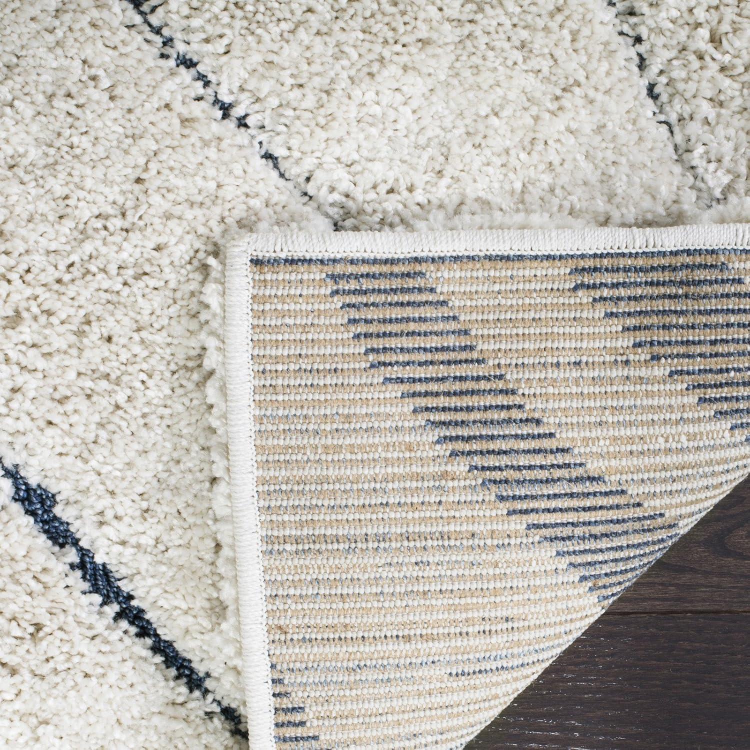image:imageSAFAVIEH Florida Shag Collection Area Rug 86 x 12 Dark Blue amp Cream NonShedding amp Easy Care 12inch Thick Ideal for High Traffic Areas in Living Room Bedroom SG4726511Creme