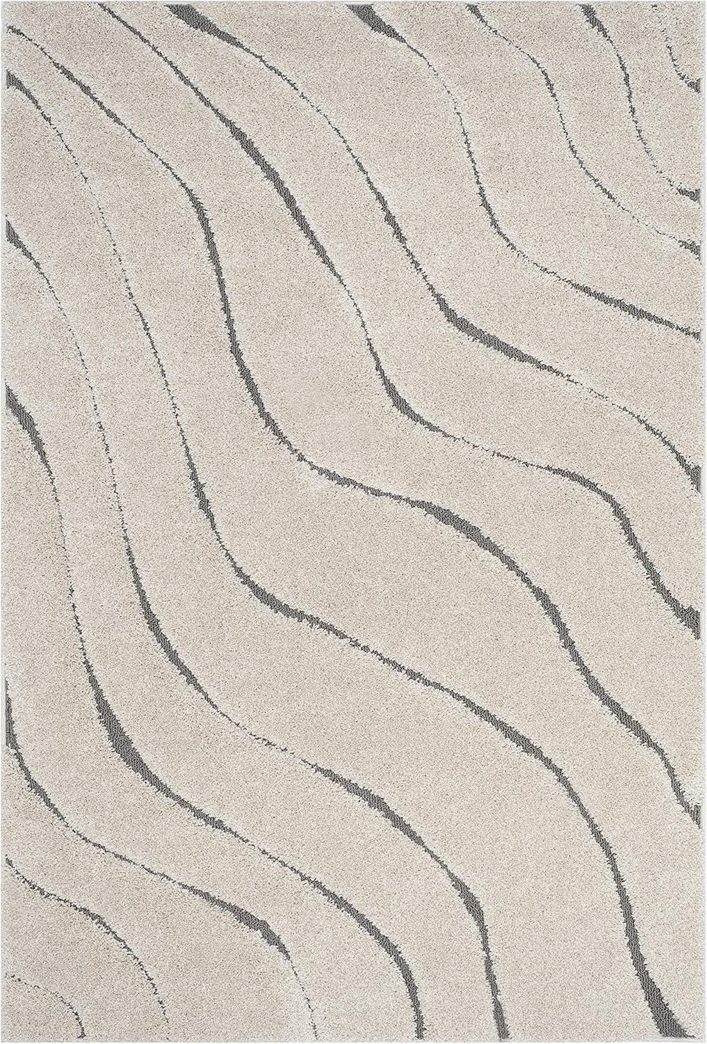 image:imageSAFAVIEH Florida Shag Collection Area Rug 86 x 12 Dark Blue amp Cream NonShedding amp Easy Care 12inch Thick Ideal for High Traffic Areas in Living Room Bedroom SG4726511CreamGrey