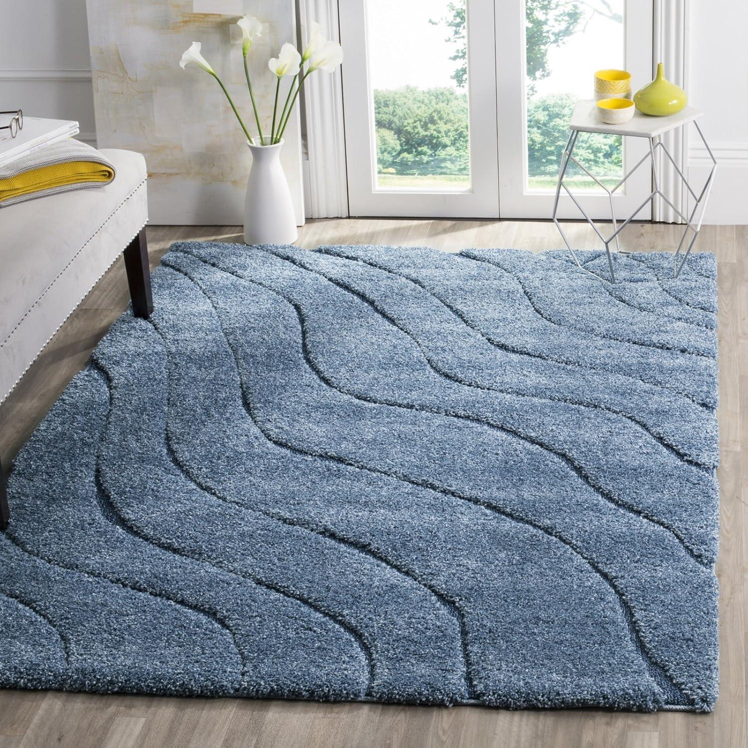 image:imageSAFAVIEH Florida Shag Collection Area Rug 86 x 12 Dark Blue amp Cream NonShedding amp Easy Care 12inch Thick Ideal for High Traffic Areas in Living Room Bedroom SG4726511CreamBlue
