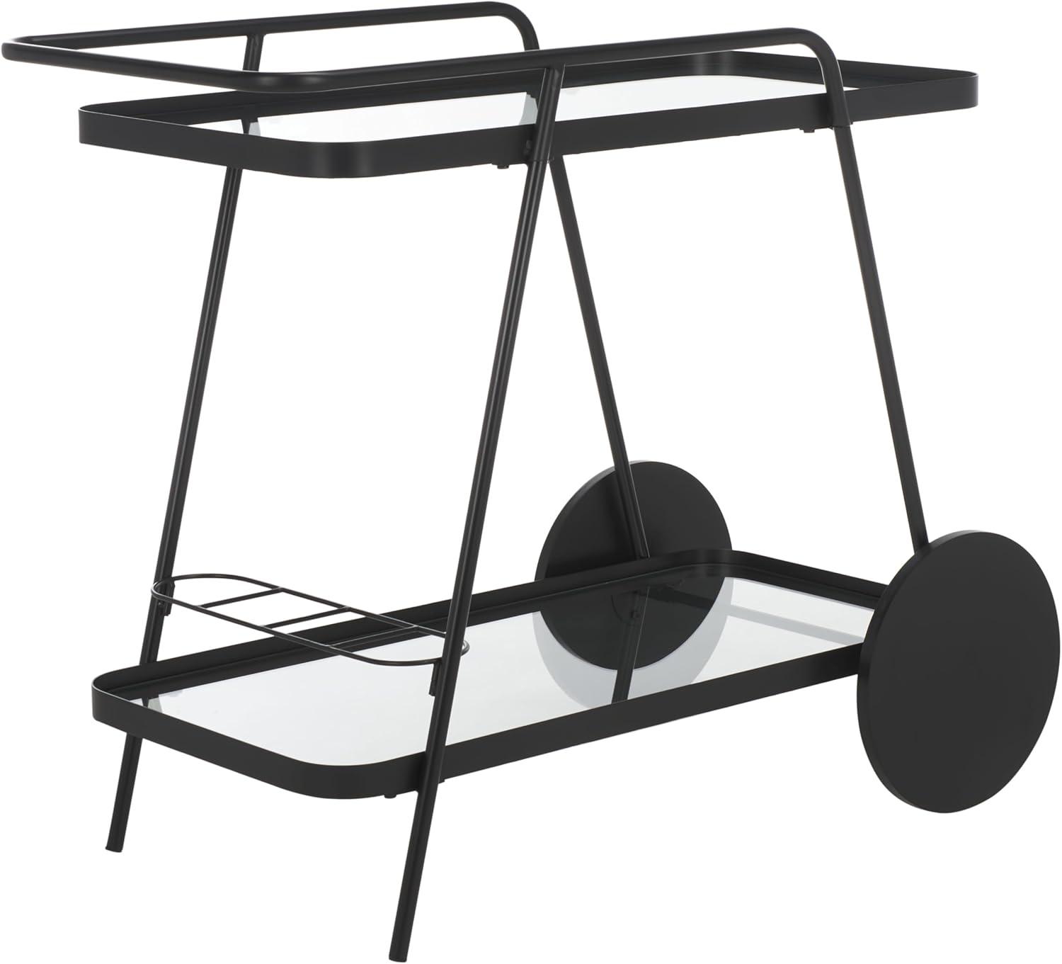 image:imageSAFAVIEH Home Collection Zunia White amp Glass 2Tier Bar Cart Modern Metal Serving Cart Sleek Contemporary Design BCT2504EBlackClear