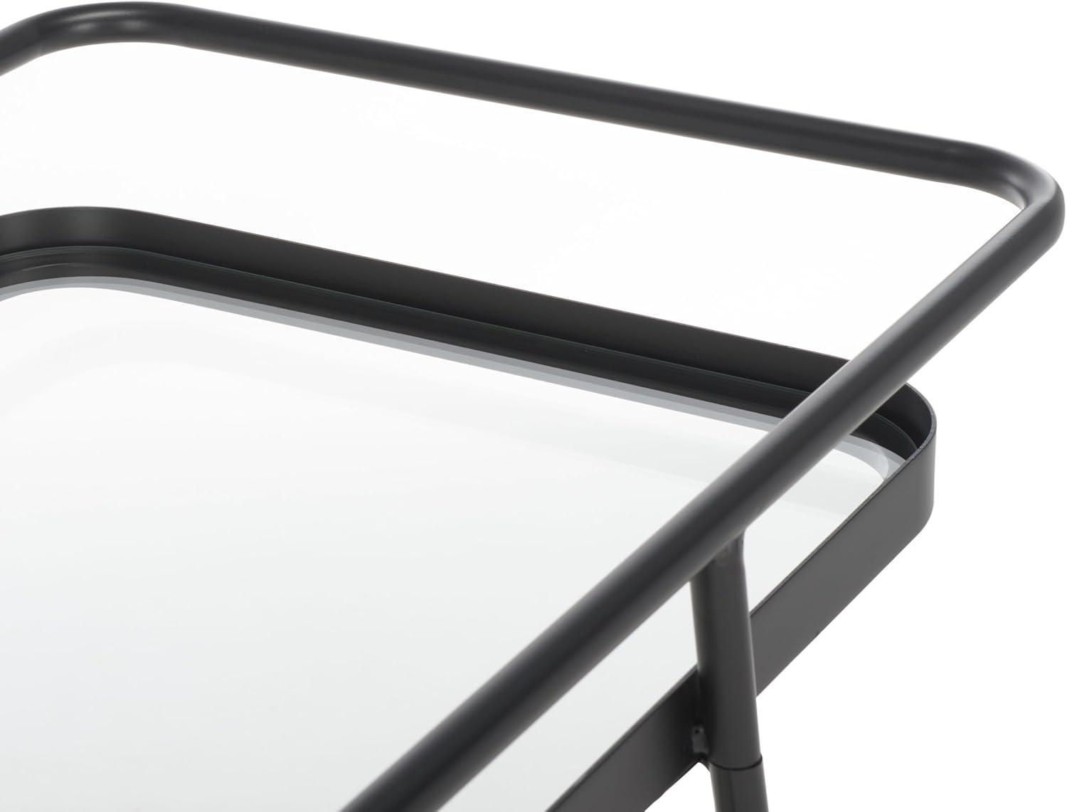 image:imageSAFAVIEH Home Collection Zunia White amp Glass 2Tier Bar Cart Modern Metal Serving Cart Sleek Contemporary Design BCT2504EBlackClear