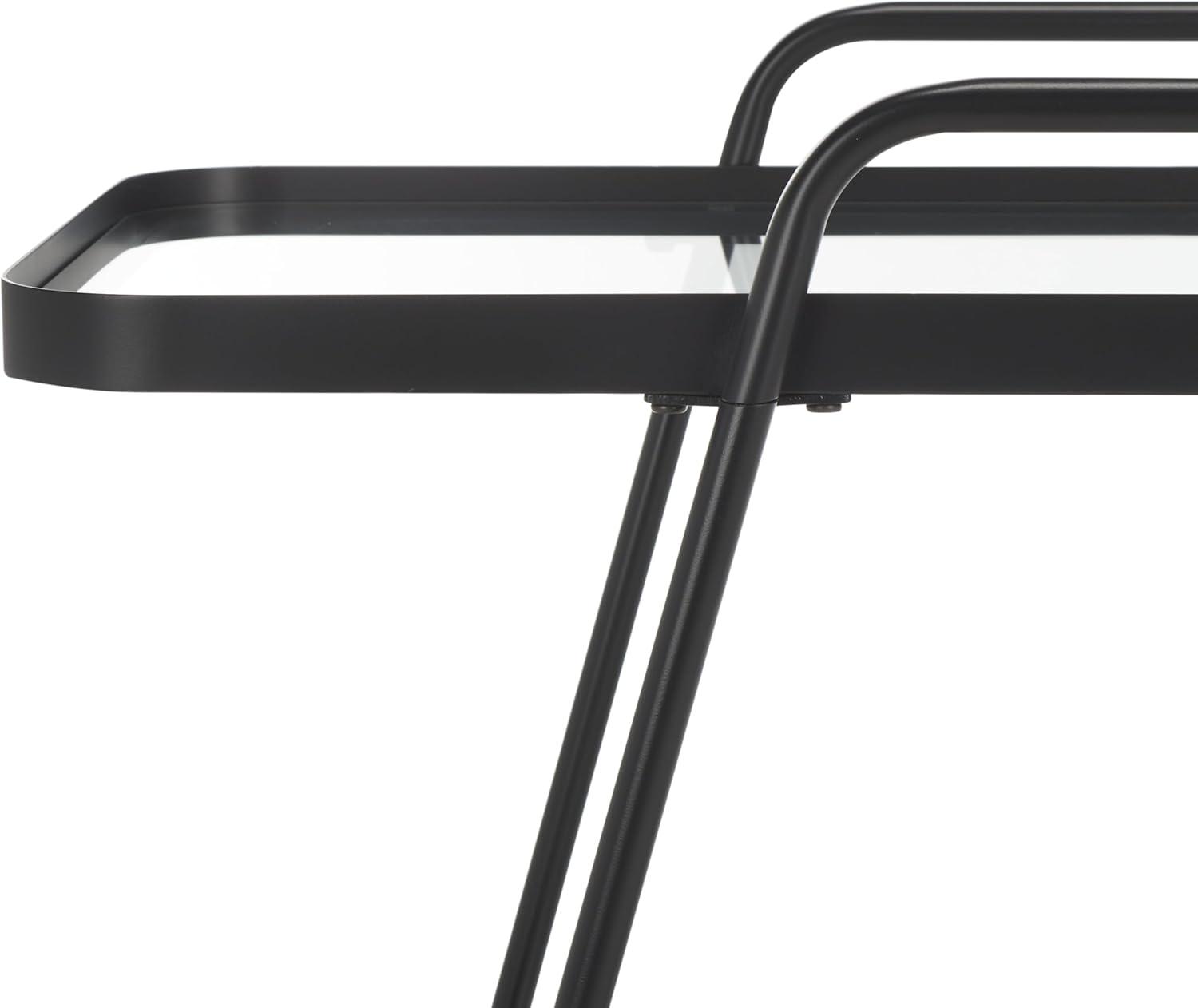 image:imageSAFAVIEH Home Collection Zunia White amp Glass 2Tier Bar Cart Modern Metal Serving Cart Sleek Contemporary Design BCT2504EBlackClear