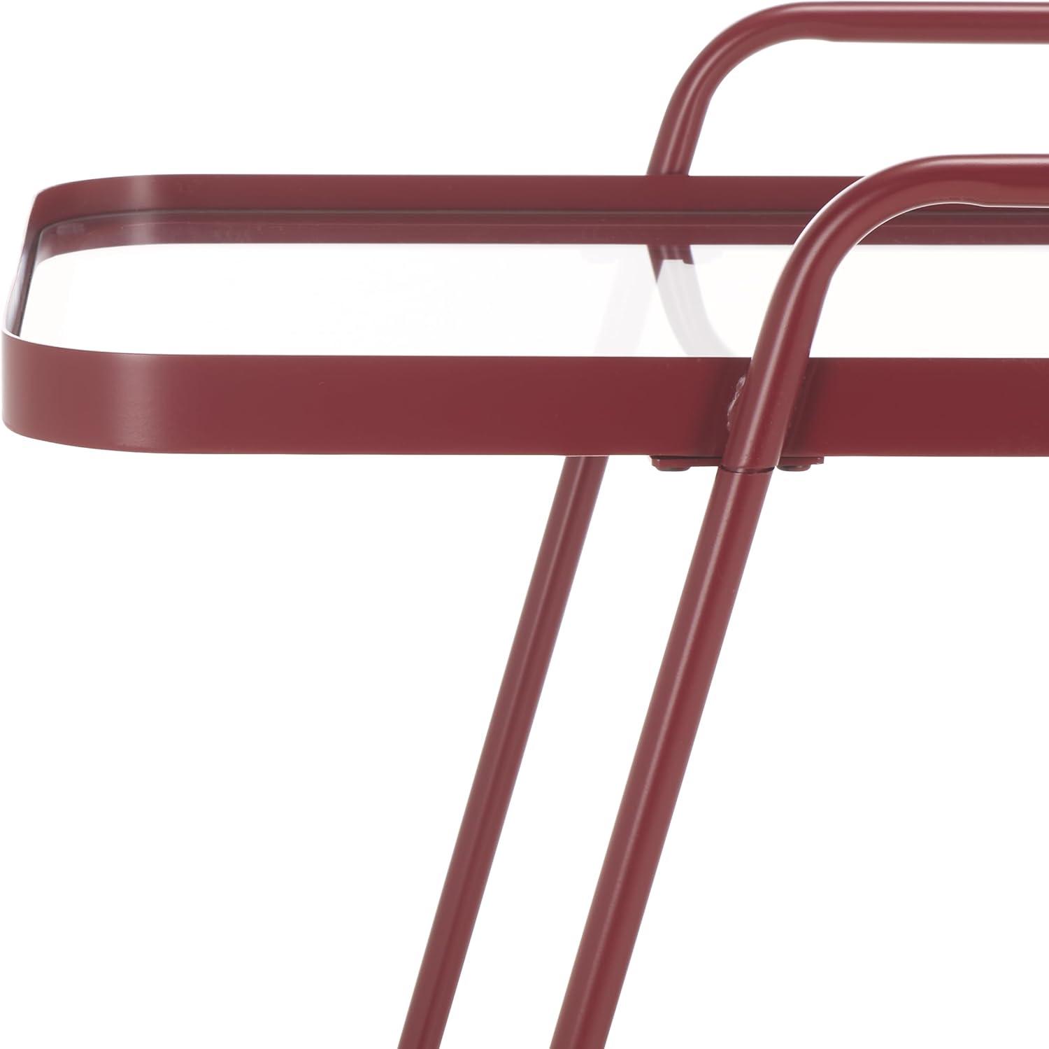 image:imageSAFAVIEH Home Collection Zunia White amp Glass 2Tier Bar Cart Modern Metal Serving Cart Sleek Contemporary Design BCT2504EBrick RedGlass