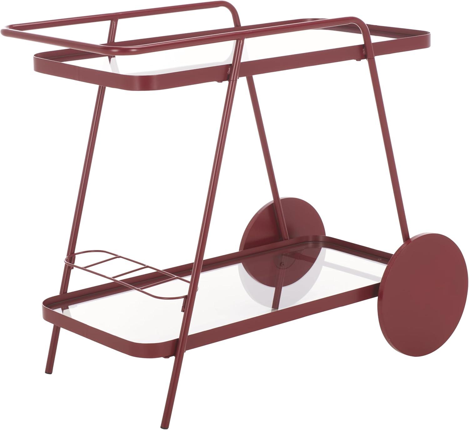 image:imageSAFAVIEH Home Collection Zunia White amp Glass 2Tier Bar Cart Modern Metal Serving Cart Sleek Contemporary Design BCT2504EBrick RedGlass