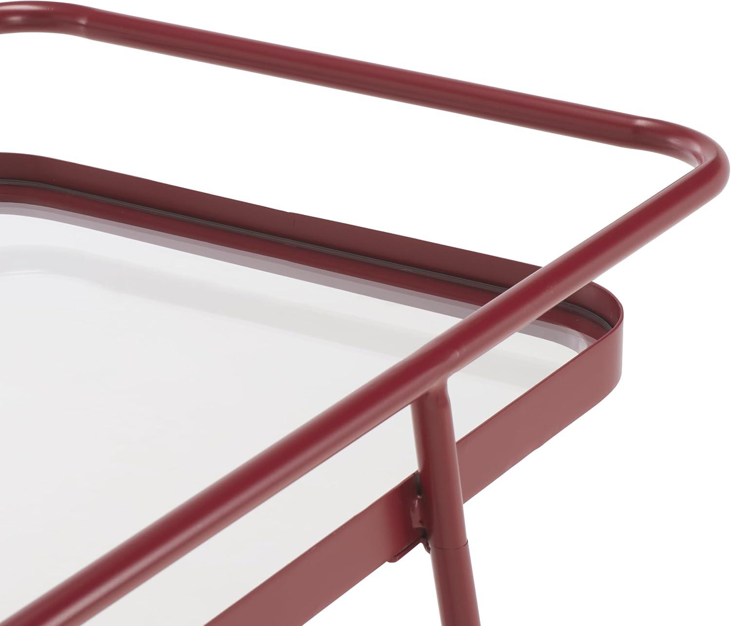 image:imageSAFAVIEH Home Collection Zunia White amp Glass 2Tier Bar Cart Modern Metal Serving Cart Sleek Contemporary Design BCT2504EBrick RedGlass
