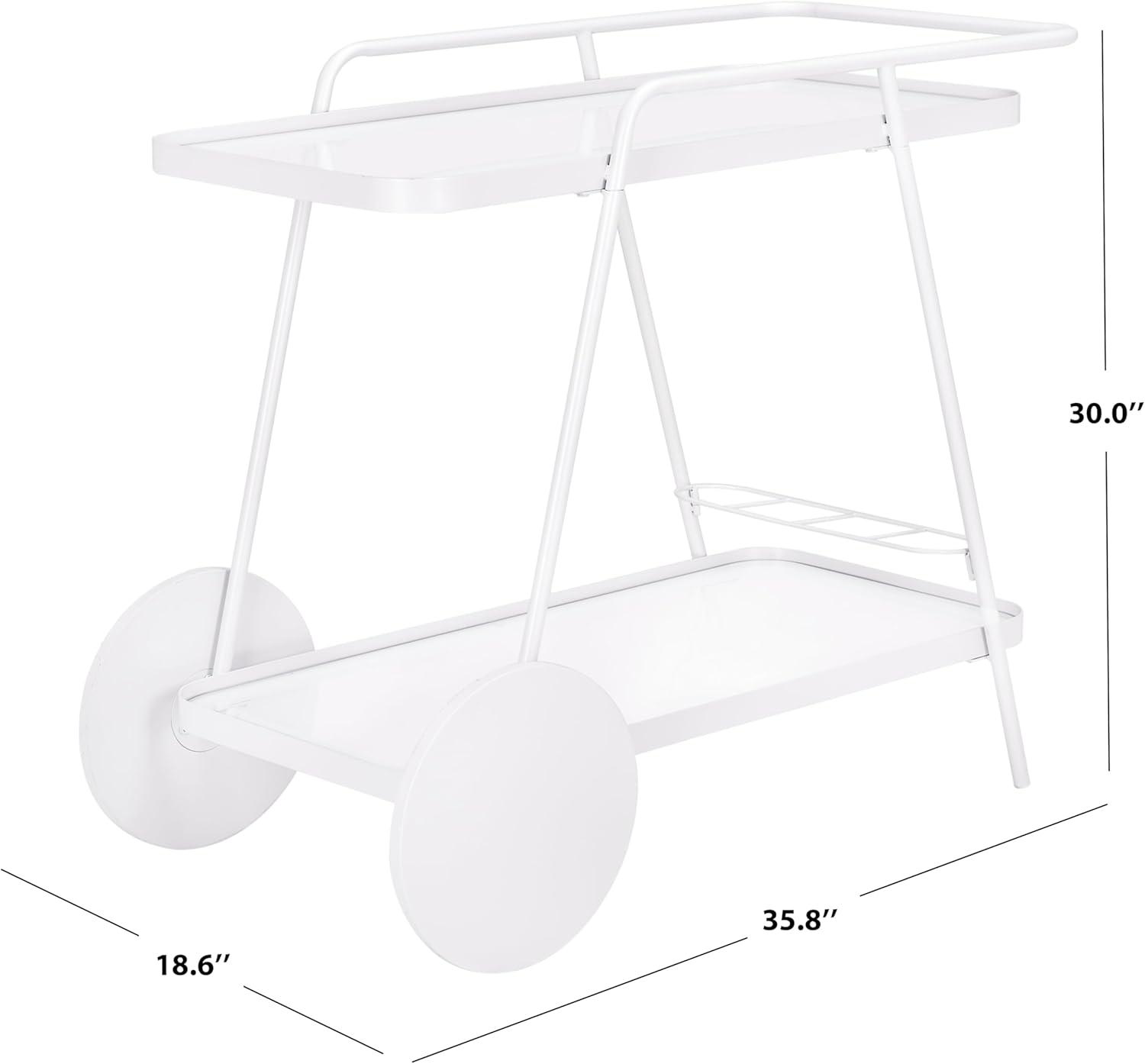 image:imageSAFAVIEH Home Collection Zunia White amp Glass 2Tier Bar Cart Modern Metal Serving Cart Sleek Contemporary Design BCT2504EWhiteGlass