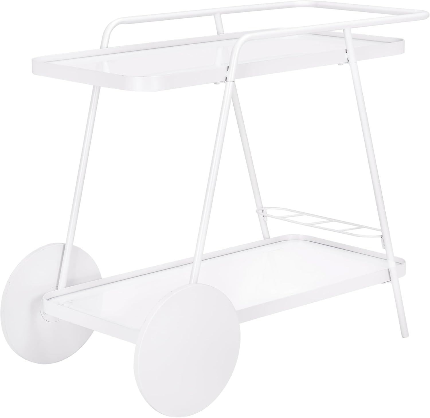 image:imageSAFAVIEH Home Collection Zunia White amp Glass 2Tier Bar Cart Modern Metal Serving Cart Sleek Contemporary Design BCT2504EWhiteGlass