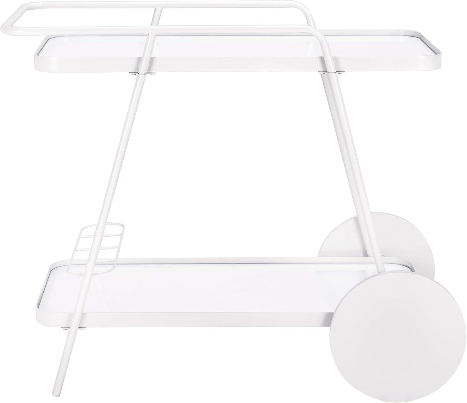 image:imageSAFAVIEH Home Collection Zunia White amp Glass 2Tier Bar Cart Modern Metal Serving Cart Sleek Contemporary Design BCT2504EWhiteGlass