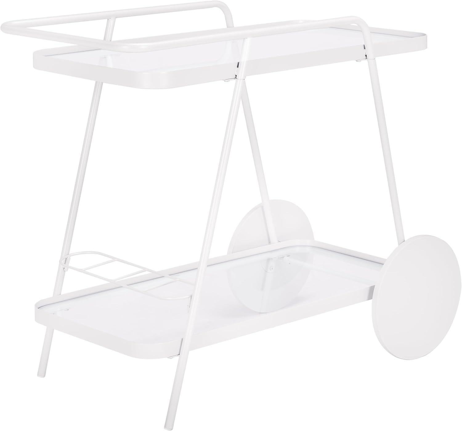 image:imageSAFAVIEH Home Collection Zunia White amp Glass 2Tier Bar Cart Modern Metal Serving Cart Sleek Contemporary Design BCT2504EWhiteGlass