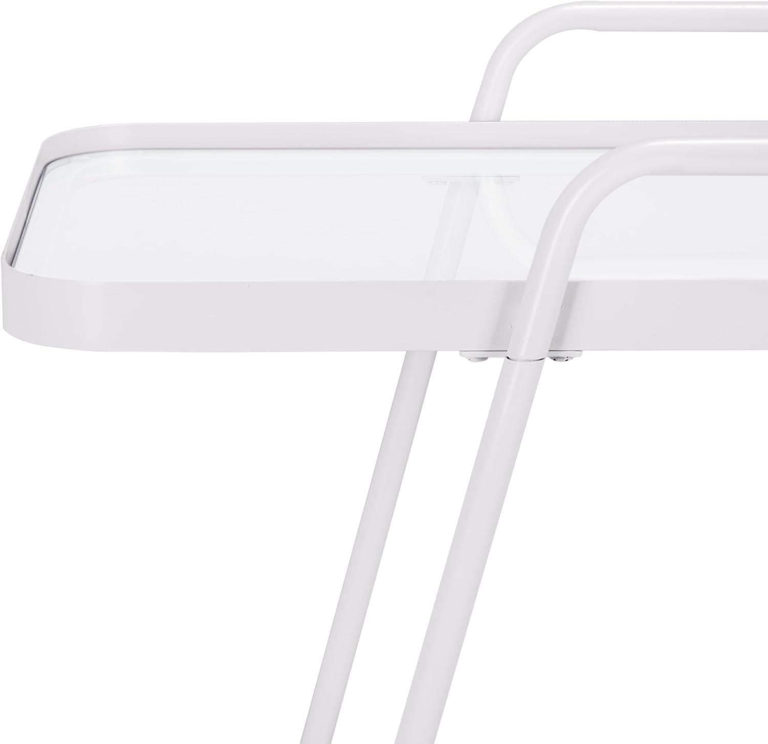 image:imageSAFAVIEH Home Collection Zunia White amp Glass 2Tier Bar Cart Modern Metal Serving Cart Sleek Contemporary Design BCT2504EWhiteGlass