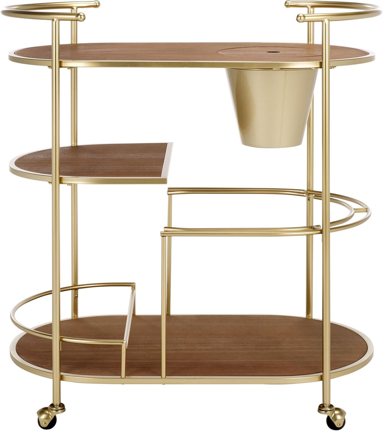 image:imageSAFAVIEH Home Collection Alora Brushed GoldNatural 2Tier Bar Serving Cart with Bucket for Entertaining Living Room Kitchen