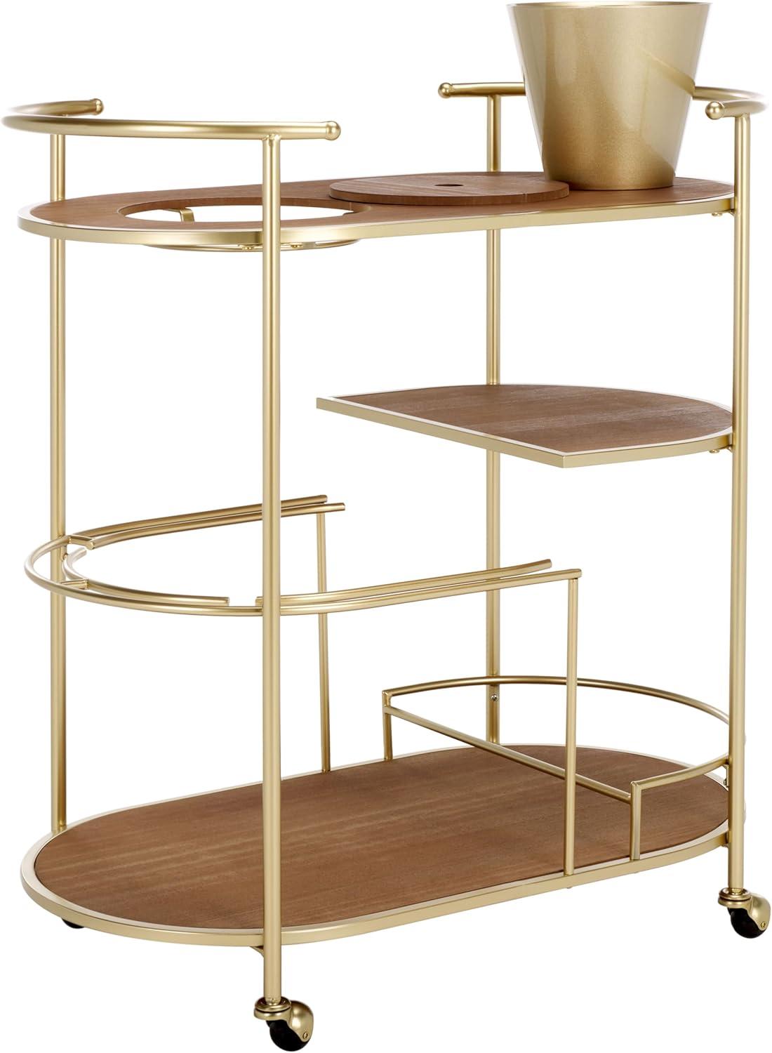image:imageSAFAVIEH Home Collection Alora Brushed GoldNatural 2Tier Bar Serving Cart with Bucket for Entertaining Living Room Kitchen