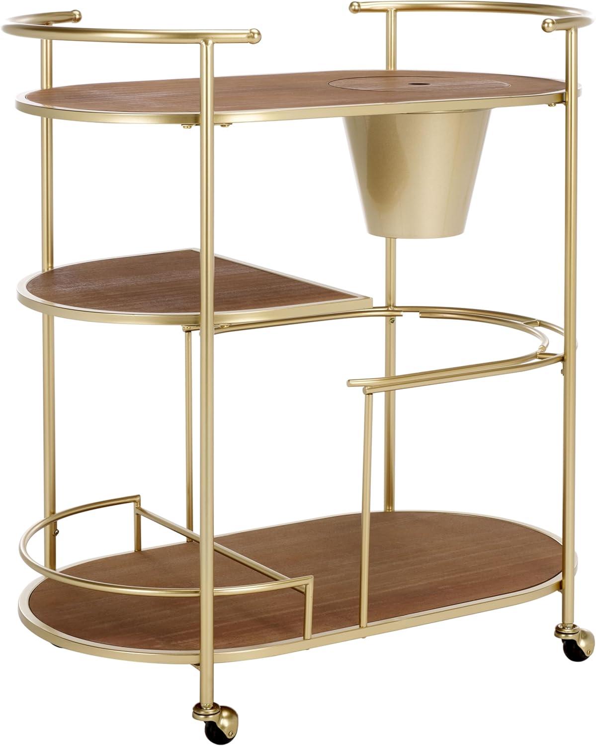 image:imageSAFAVIEH Home Collection Alora Brushed GoldNatural 2Tier Bar Serving Cart with Bucket for Entertaining Living Room Kitchen