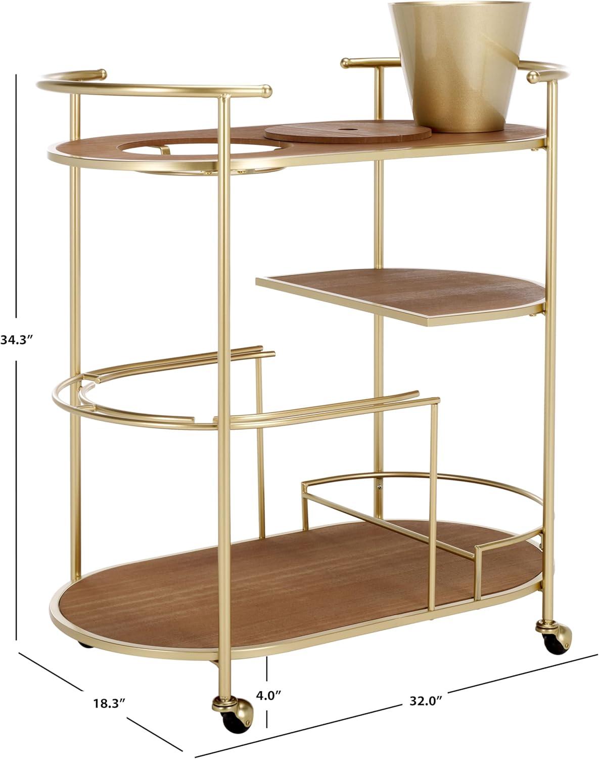 image:imageSAFAVIEH Home Collection Alora Brushed GoldNatural 2Tier Bar Serving Cart with Bucket for Entertaining Living Room Kitchen