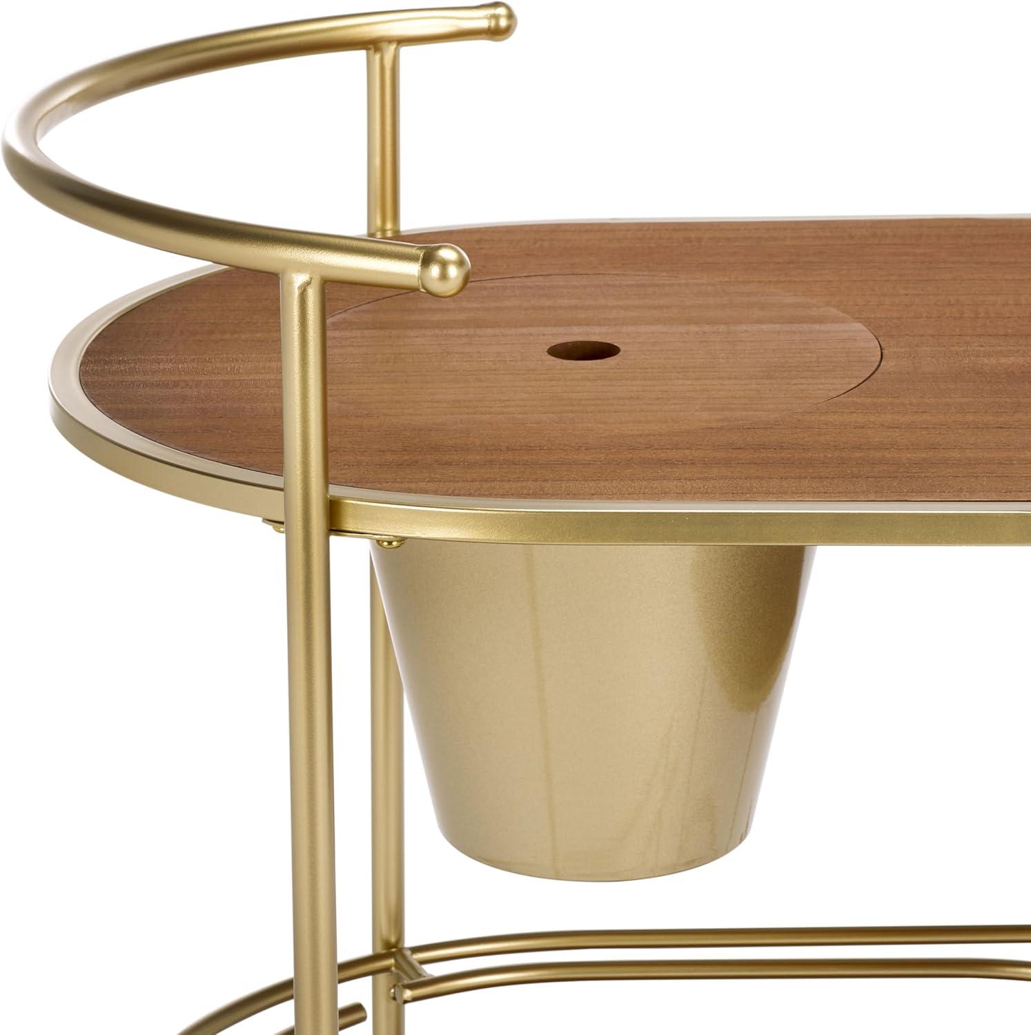image:imageSAFAVIEH Home Collection Alora Brushed GoldNatural 2Tier Bar Serving Cart with Bucket for Entertaining Living Room Kitchen