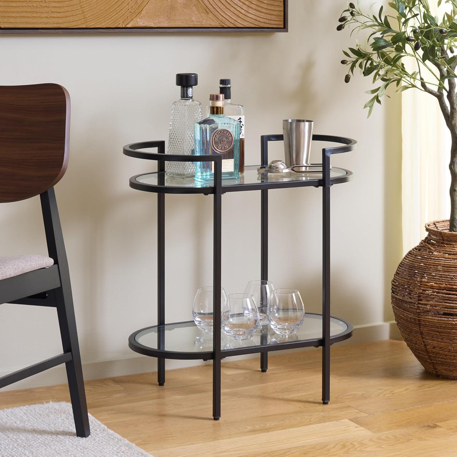 image:imageSAFAVIEH Home Collection Inessa BlackBlack 2Tier Bar CartBlackClear