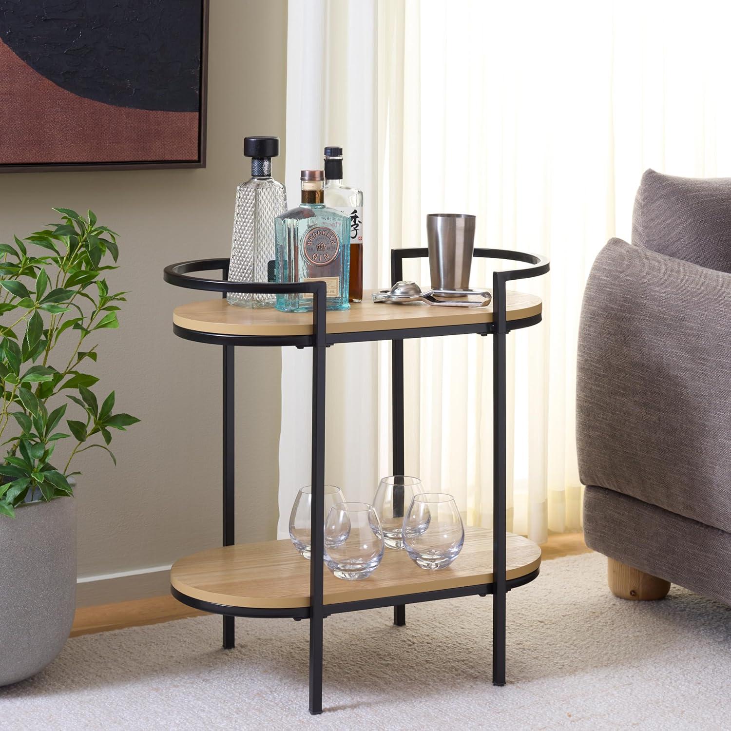image:imageSAFAVIEH Home Collection Inessa BlackBlack 2Tier Bar CartBlackNatural