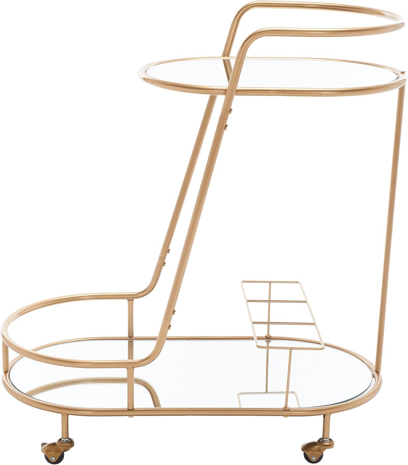 image:imageSAFAVIEH Home Collection Midas GoldMirrored 2Tier Oval Bar Cart