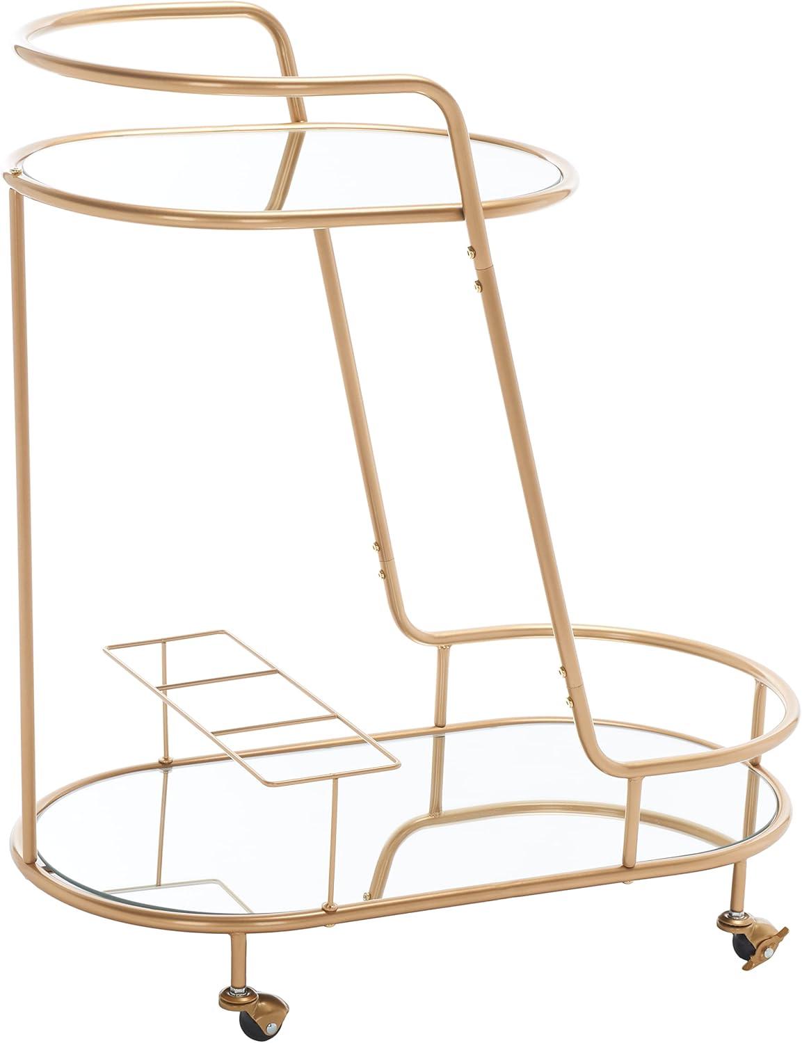 image:imageSAFAVIEH Home Collection Midas GoldMirrored 2Tier Oval Bar Cart