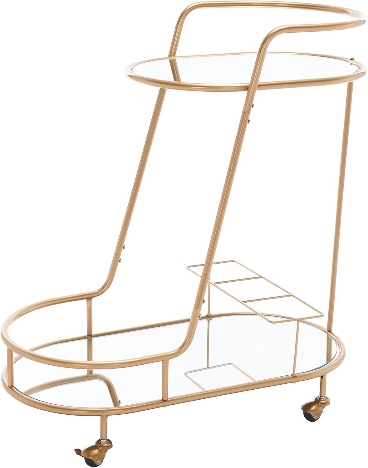 image:imageSAFAVIEH Home Collection Midas GoldMirrored 2Tier Oval Bar Cart