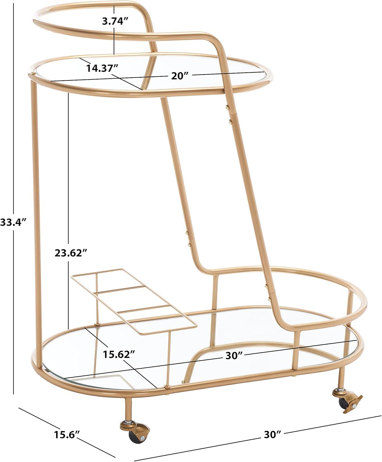 image:imageSAFAVIEH Home Collection Midas GoldMirrored 2Tier Oval Bar Cart