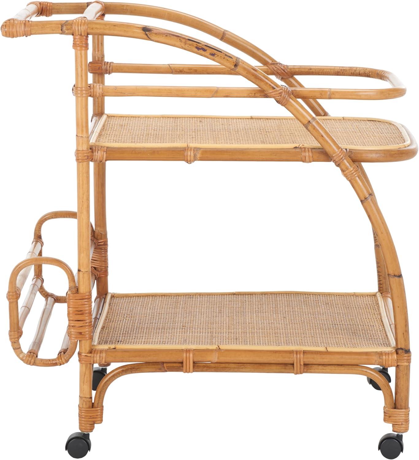 image:imageSAFAVIEH Home Collection Treise Tropical Coastal Natural Rattan 2Tier Bar Cart with Wheels Fully Assembled