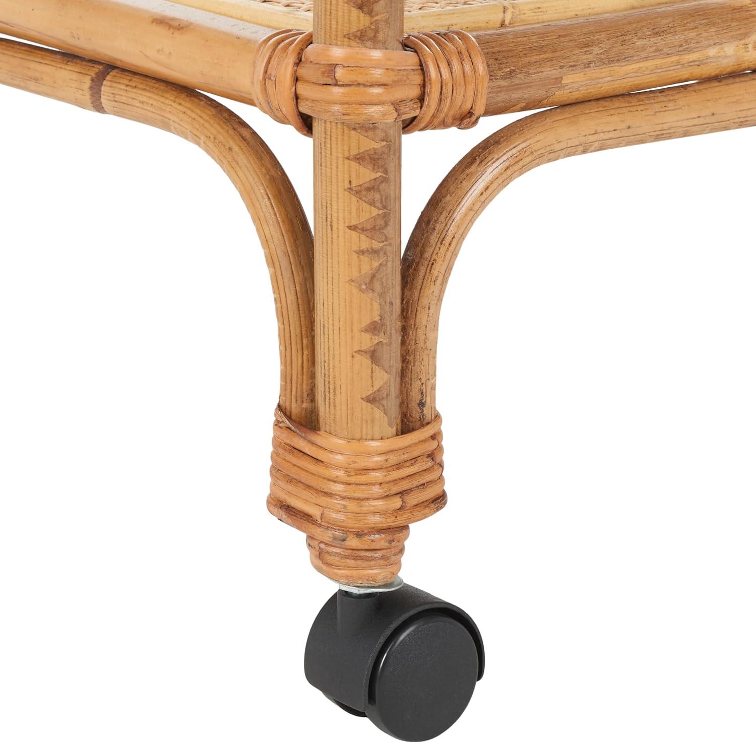 image:imageSAFAVIEH Home Collection Treise Tropical Coastal Natural Rattan 2Tier Bar Cart with Wheels Fully Assembled