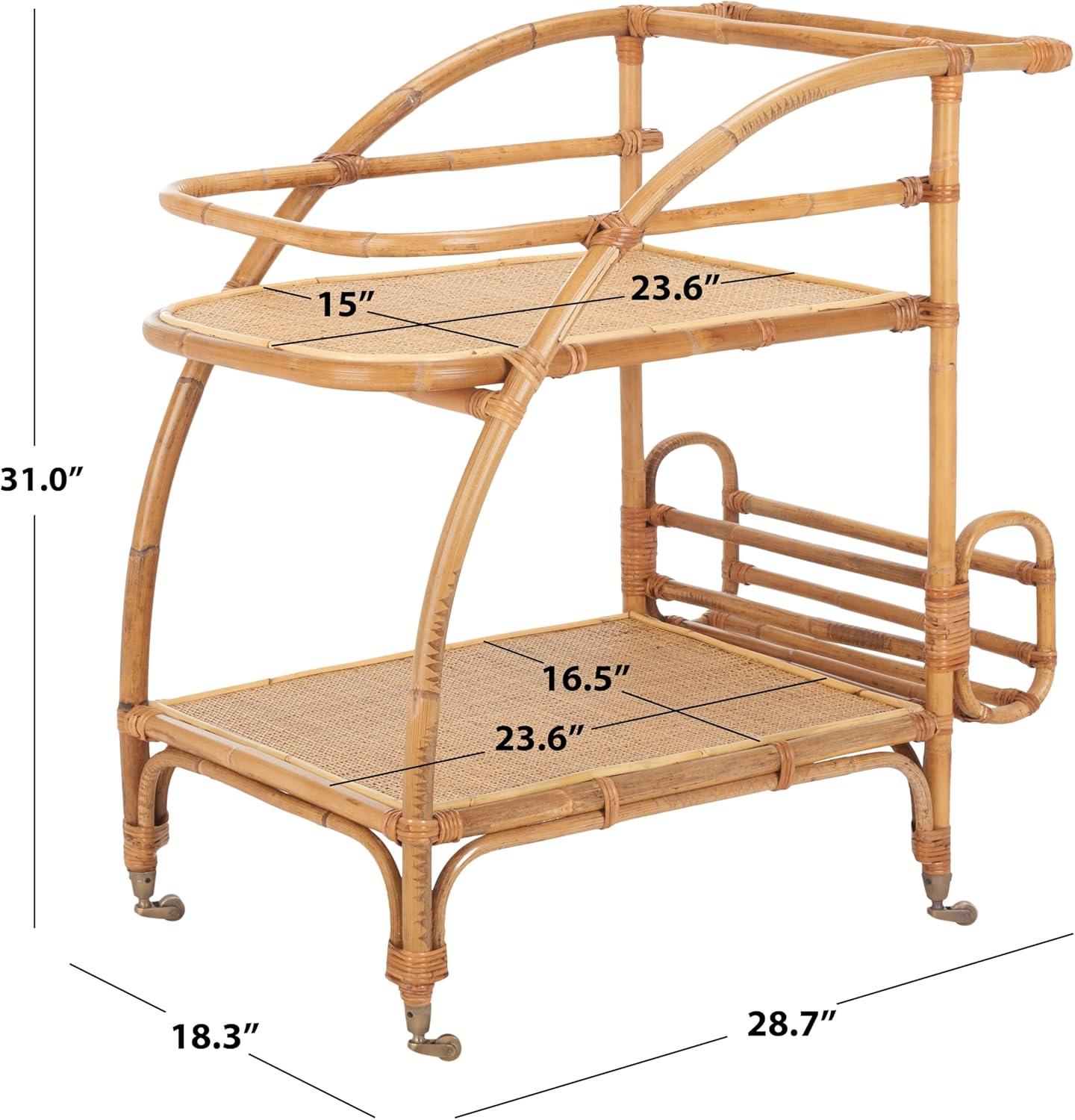 image:imageSAFAVIEH Home Collection Treise Tropical Coastal Natural Rattan 2Tier Bar Cart with Wheels Fully Assembled