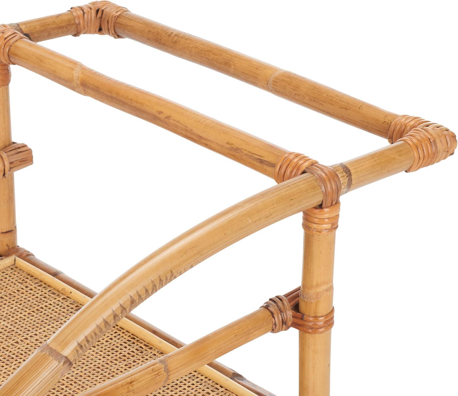 image:imageSAFAVIEH Home Collection Treise Tropical Coastal Natural Rattan 2Tier Bar Cart with Wheels Fully Assembled