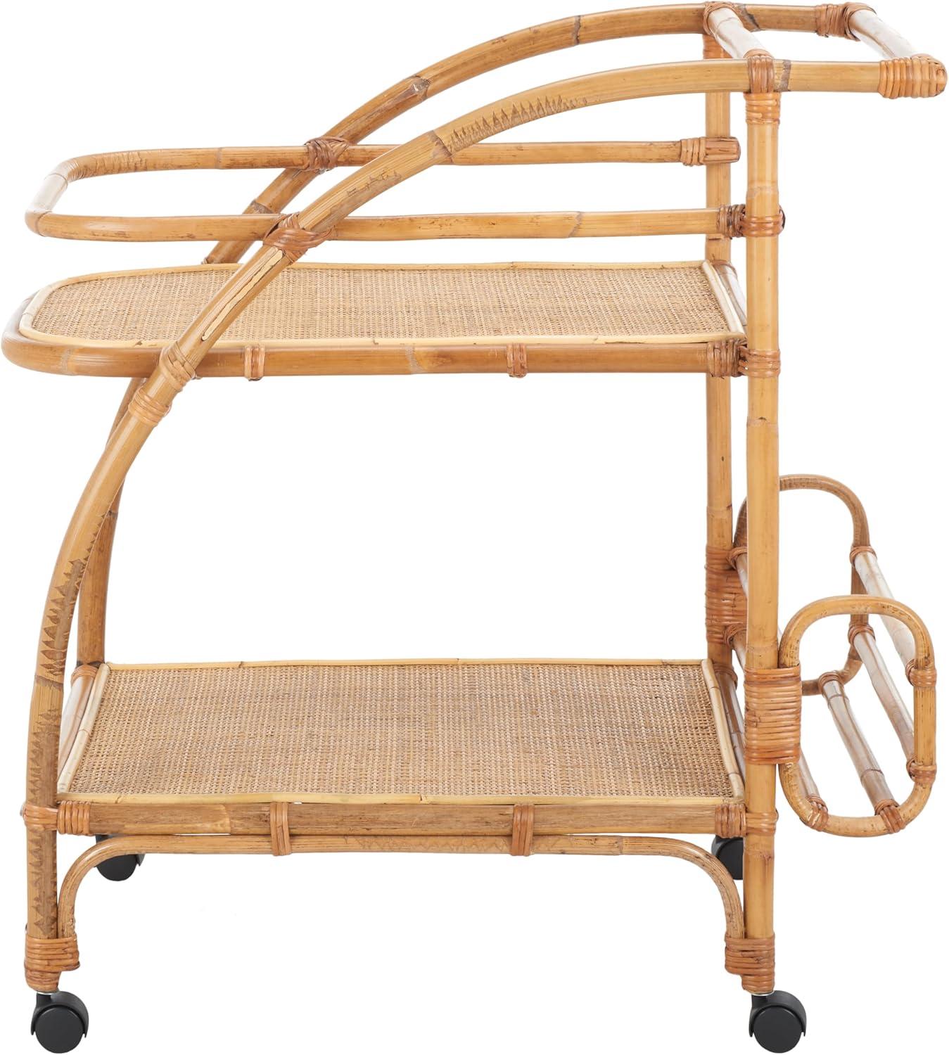 image:imageSAFAVIEH Home Collection Treise Tropical Coastal Natural Rattan 2Tier Bar Cart with Wheels Fully Assembled