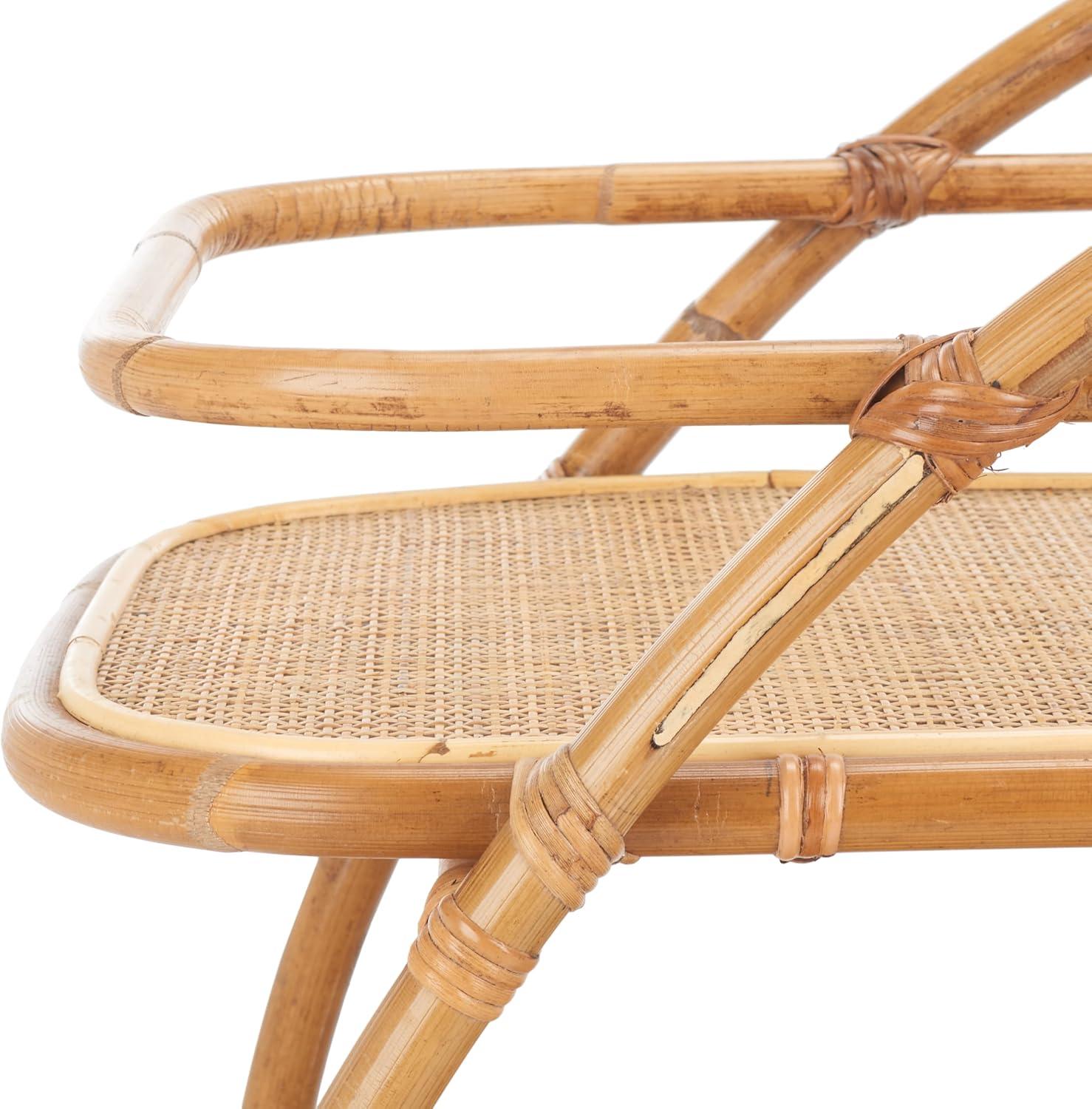 image:imageSAFAVIEH Home Collection Treise Tropical Coastal Natural Rattan 2Tier Bar Cart with Wheels Fully Assembled