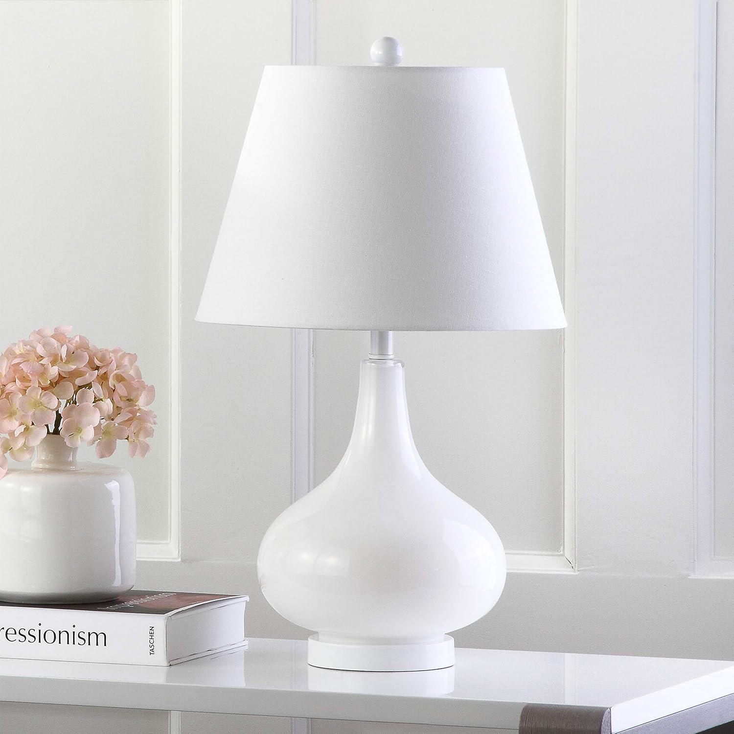 image:imageSAFAVIEH Lighting Collection Amy Modern Contemporary Fern Green Gourd Glass 24inch Bedroom Living Room Home Office Desk Nightstand Table Lamp Set of 2 LED Bulbs IncludedWhite Set of 2