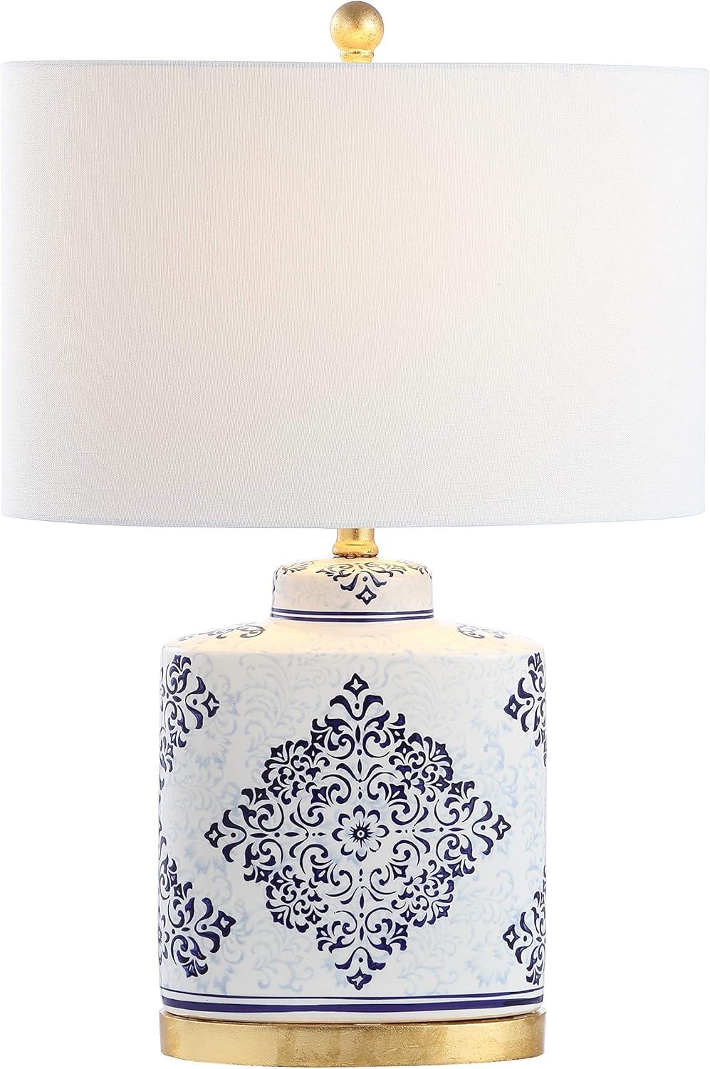 image:imageSAFAVIEH Lighting Collection Kamdyn Blue White 24inch Bedroom Living Room Home Office Desk Nightstand Table Lamp Set of 2 LED Bulbs Included