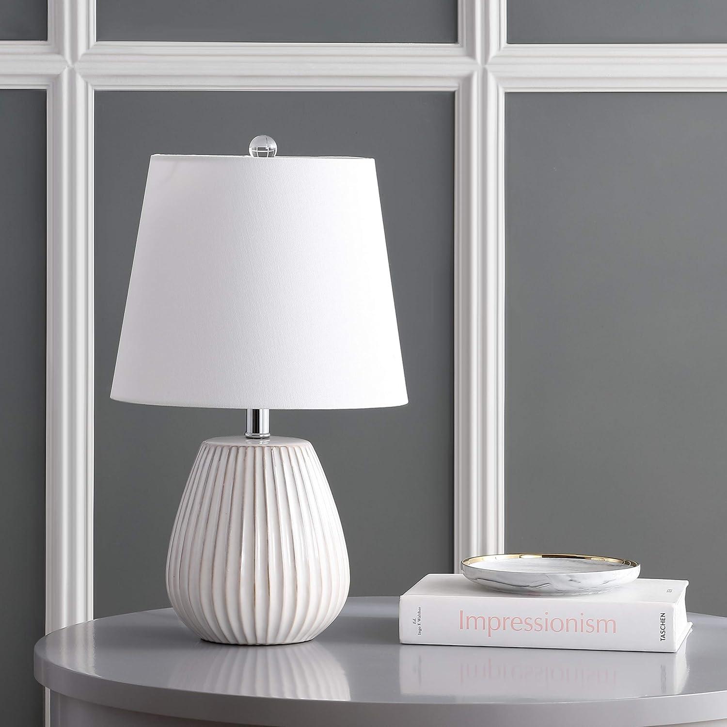 image:imageSAFAVIEH Lighting Collection Kole White 21inch Bedroom Living Room Home Office Desk Nightstand Table Lamp Set of 2 LED Bulbs Included