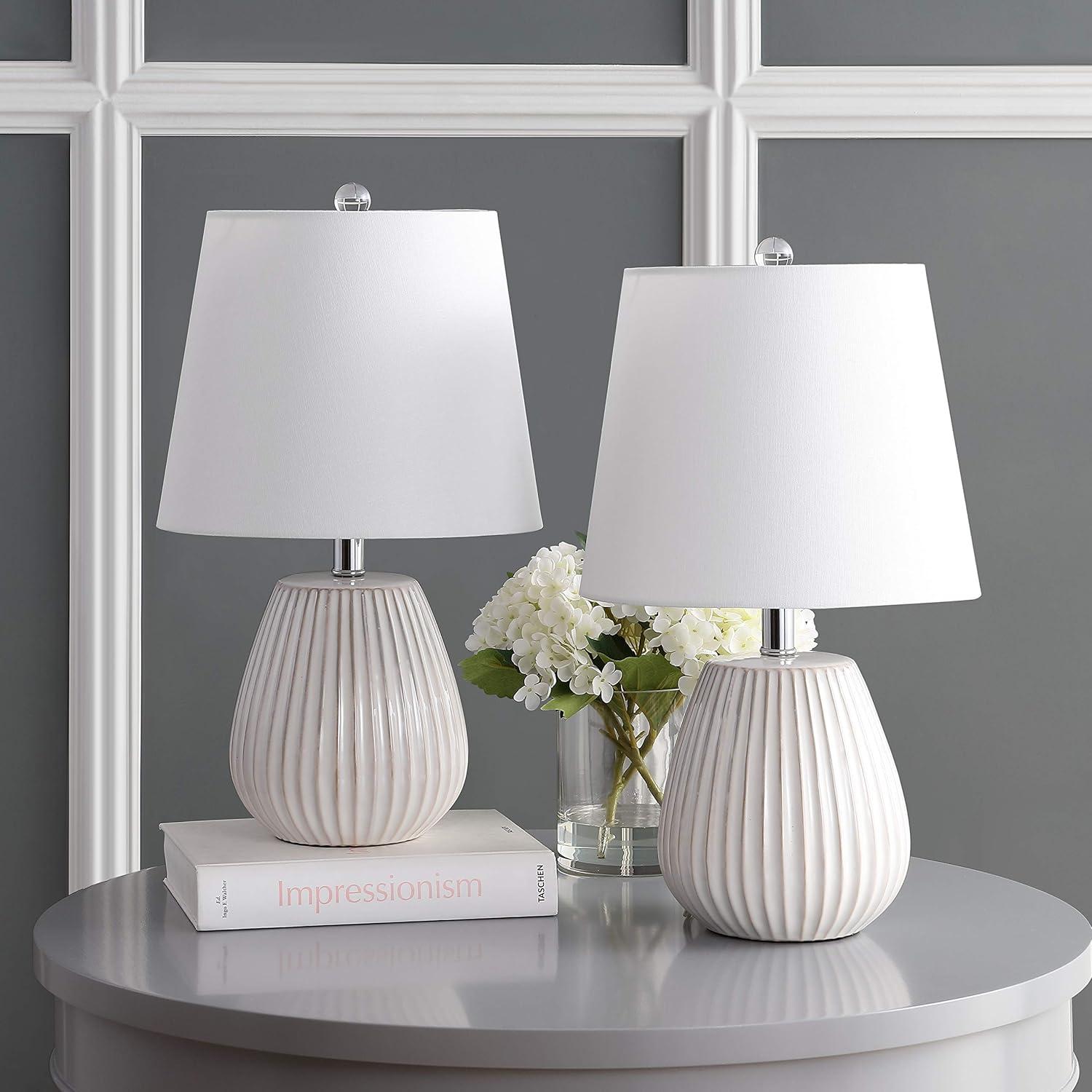 image:imageSAFAVIEH Lighting Collection Kole White 21inch Bedroom Living Room Home Office Desk Nightstand Table Lamp Set of 2 LED Bulbs Included