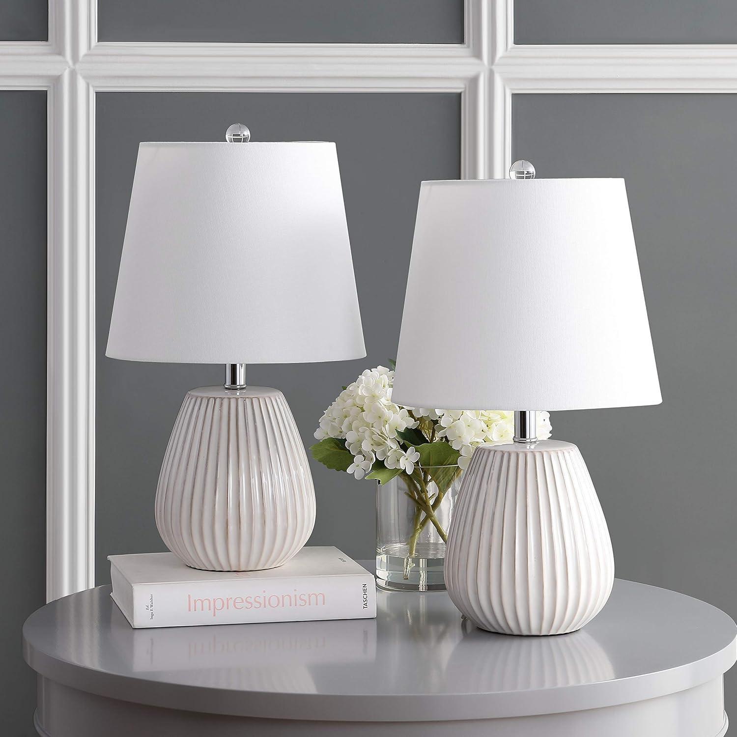 image:imageSAFAVIEH Lighting Collection Kole White 21inch Bedroom Living Room Home Office Desk Nightstand Table Lamp Set of 2 LED Bulbs Included