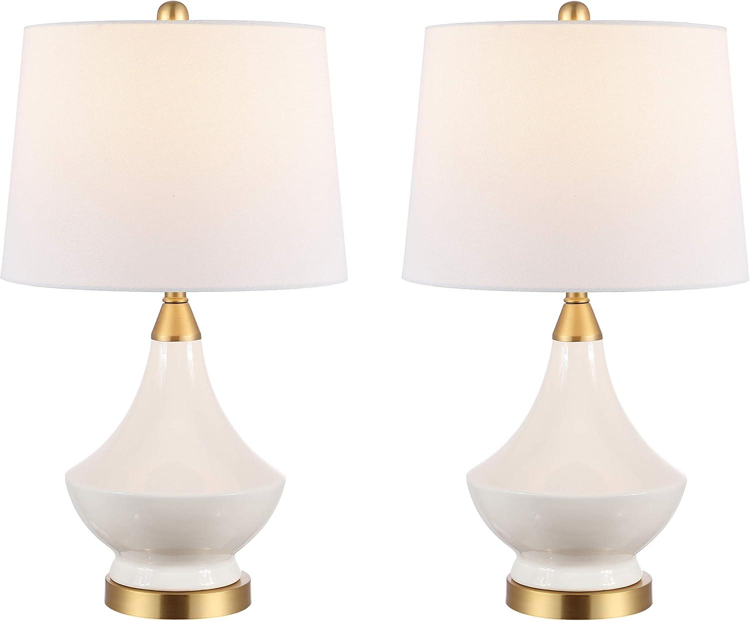 image:imageSAFAVIEH Lighting Collection Marlowe Modern White Glass 25inch Bedroom Living Room Home Office Desk Nightstand Table Lamp Set of 2 LED Bulbs Included