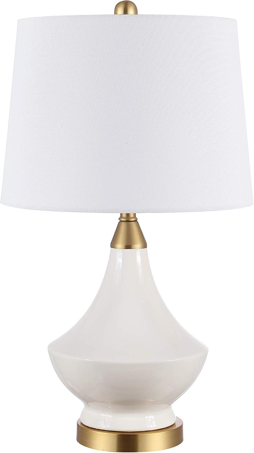image:imageSAFAVIEH Lighting Collection Marlowe Modern White Glass 25inch Bedroom Living Room Home Office Desk Nightstand Table Lamp Set of 2 LED Bulbs Included