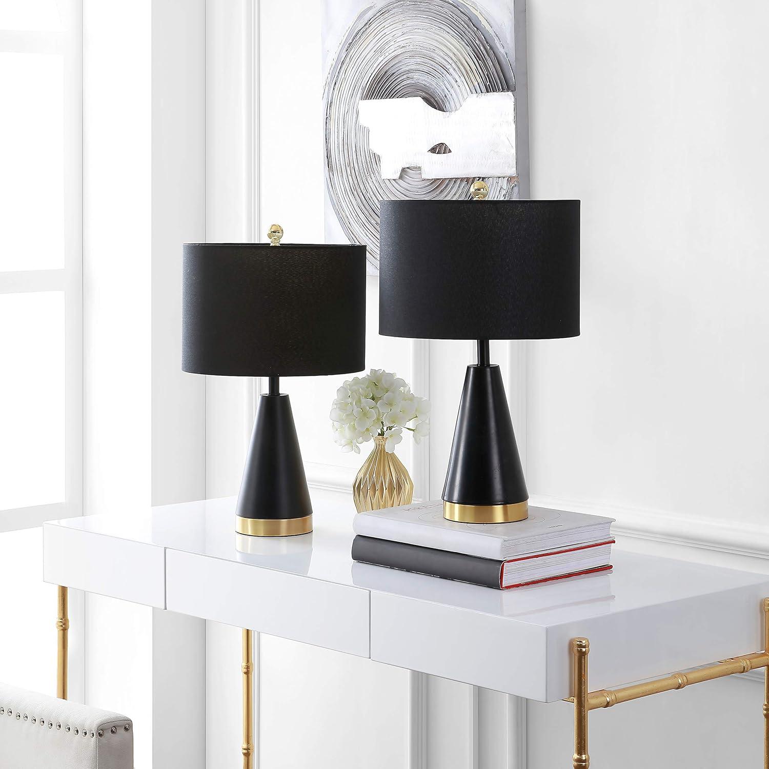 image:imageSAFAVIEH Lighting Collection Penla Modern Contemporary Black Brass Gold 20inch Bedroom Living Room Home Office Desk Nightstand Table Lamp Set of 2 LED Bulbs Included