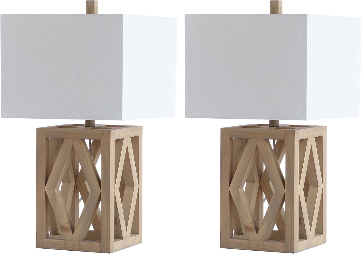 image:imageSAFAVIEH Lighting Collection Turner Rustic Farmhouse Brown Rectangle Shade 25inch Bedroom Living Room Home Office Desk Nightstand Table Lamp Set of 2 LED Bulbs Included