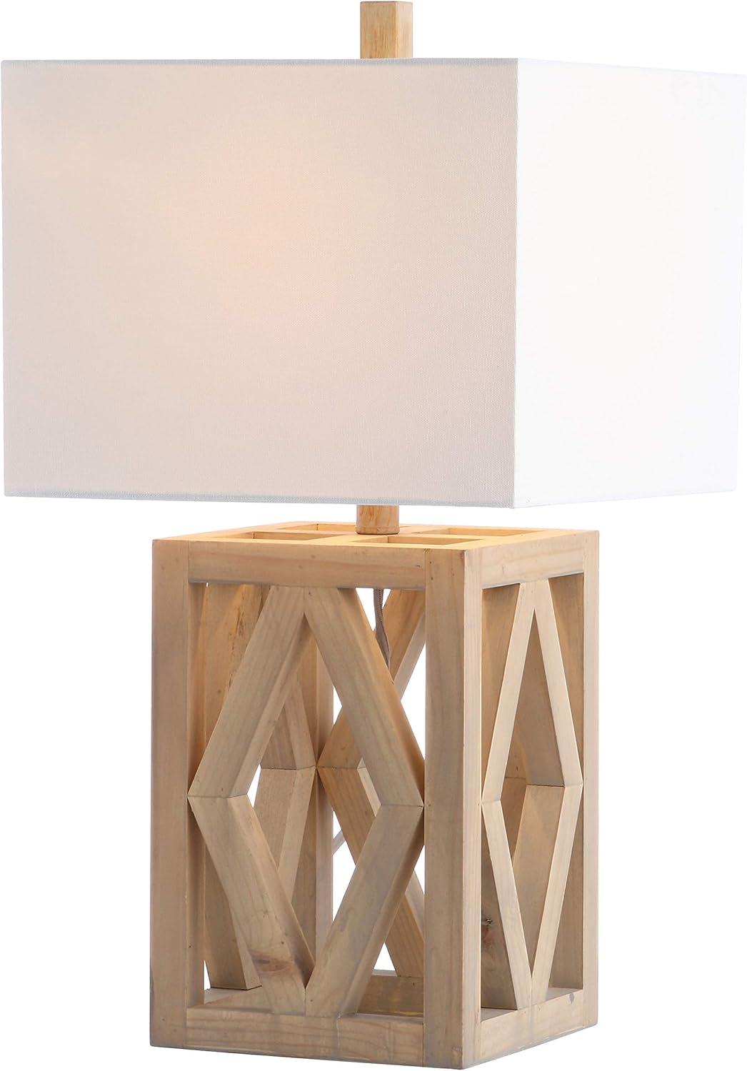 image:imageSAFAVIEH Lighting Collection Turner Rustic Farmhouse Brown Rectangle Shade 25inch Bedroom Living Room Home Office Desk Nightstand Table Lamp Set of 2 LED Bulbs Included
