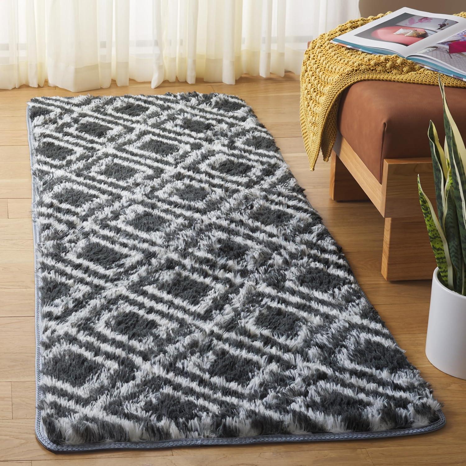 image:imageSAFAVIEH Rainbow Shag Collection Area Rug 8 x 10 Charcoal amp White Slip Resistant NonShedding amp Easy Care 16inch Thick Ideal for Living Room Bedroom Home Office Dining Space RBO102H8CharcoalWhite